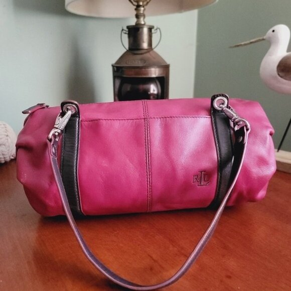 Lauren Ralph Lauren Dark Red Burgundy Leather Barrel Satchel Bag Purse - Picture 2 of 16